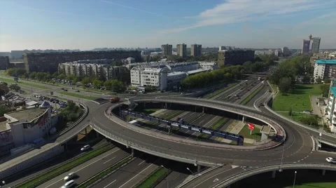 Aerial view of busy highway and ring route in the city. Stock Footage 59389111
