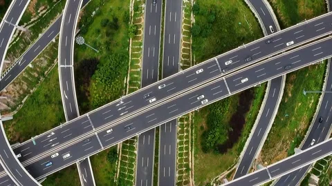 Aerial view of busy highway interchange. Stock Footage 336319698