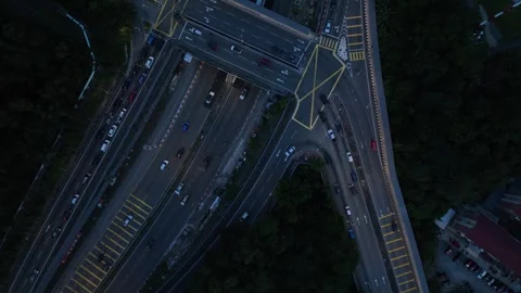 Aerial View of Busy Highway Intersection with Traffic and Roads Stock Footage 312143631