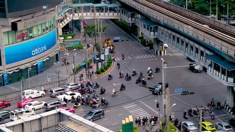 Aerial view of busy intersection in Bangkok Stock Footage 82771006
