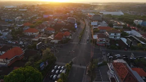 Aerial view of a busy intersection in Denpasar Selatan, Indonesia. Stock Footage 345078824