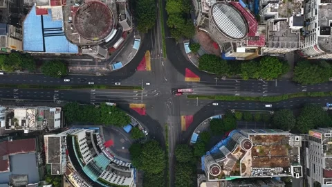Aerial view of a busy intersection in Guilin, China. Video stock 347114236