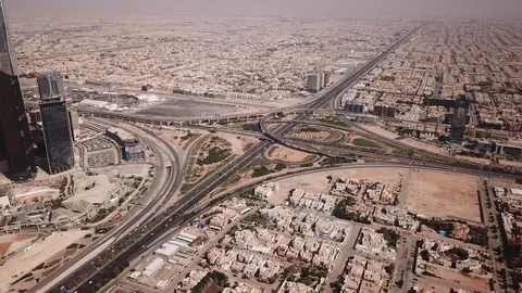 Aerial view busy intersection in Riyadh, traffic capital city Saudi Arabia Stock-Footage 125916374