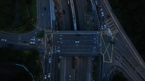 Aerial View of Busy Road Intersection with Traffic and Vehicles Stock Footage 312143554