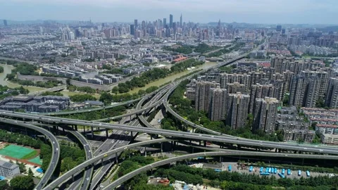 Aerial view of busy traffic intersection ,top view,nanjing city,china. 스톡 동영상 92510180