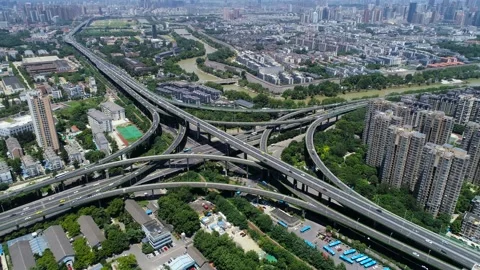 Aerial view of busy traffic intersection ,top view,nanjing city,china. 스톡 동영상 92510229