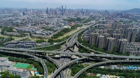 Aerial view of busy traffic intersection ,top view,nanjing city,china. Stock Footage 92510340