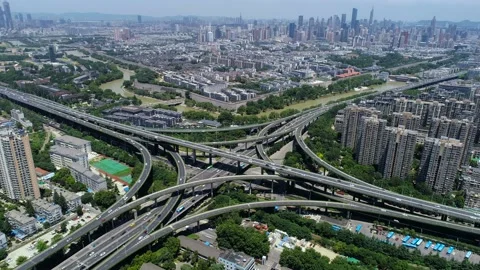Aerial view of busy traffic intersection ,top view,nanjing city,china. Stock Footage 92510465