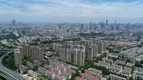 Aerial view of busy traffic intersection ,top view,nanjing city,china. Vidéo 92511986