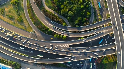 Aerial view of busy traffic intersection ,top view,nanjing city,china. Stock Footage 92565571