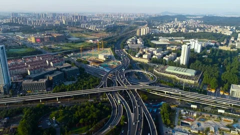 Aerial view of busy traffic intersection ,top view,nanjing city,china. 스톡 동영상 92566375