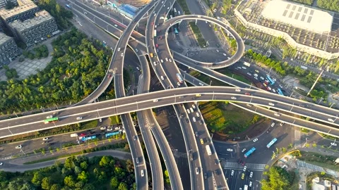 Aerial view of busy traffic intersection ,top view,nanjing city,china. Vidéo 92566542