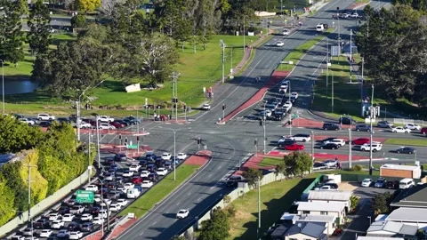 Aerial View of Busy Urban Intersection Traffic Jam in Australia Video stock 339540099