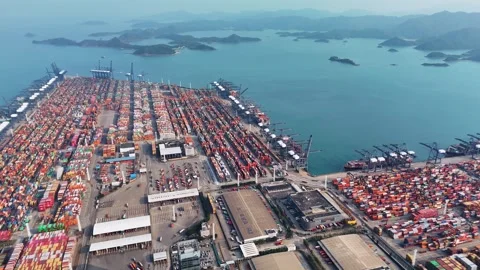 Aerial View of Busy Yantian Port Container Terminal in Shenzhen, China Stock Footage 331567341