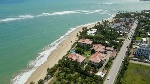 Aerial view cabarete kite beach dominican republic. Stock Footage 345548955