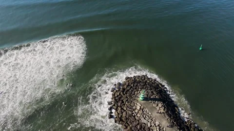 Aerial View of Cabedelo Beach and Atlantic Waves in Viana Stockbeeldmateriaal 345102026