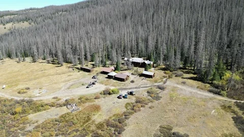 Aerial View of Cabin in the Woods Stock Footage 274511609
