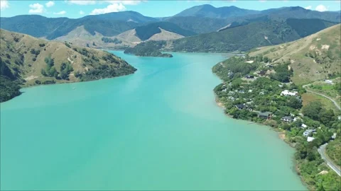 Aerial View of Cable Bay, New Zealand - Serene Coastal Landscape Stock-Footage 303790628