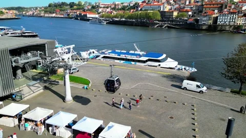 Aerial view of cable car and boat, Portugal. Stock Footage 312870166