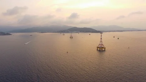 Aerial view Cable Car connecting Nha Trang city to Hon Tre Island Stock Footage 129842405