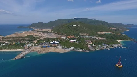Aerial view of the cable car going to Vinpearl island, Nha Trang Stock Footage 102668548