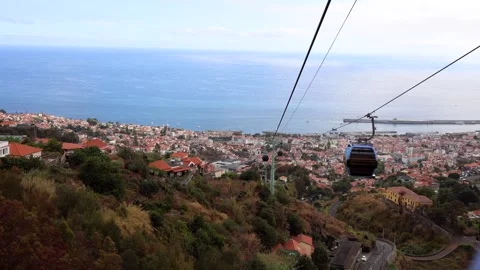 Aerial view of cable car, providing perspective of Funchal. Madeira, Portugal Stock Footage 309531704