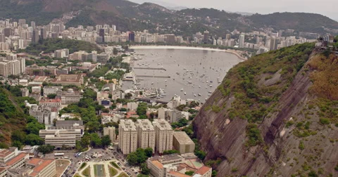 Aerial view of Cable Car Station on Sugar Loaf Mountain Stock Footage 64862968