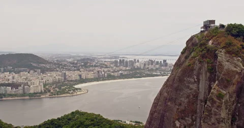 Aerial view of Cable Car Station on Sugar Loaf Mountain Stock Footage 64863049