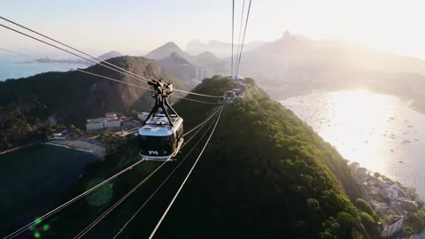 Aerial view of cable car in Sugarloaf Mountain in Rio de Janeiro, Brazil Stock Footage 130326090