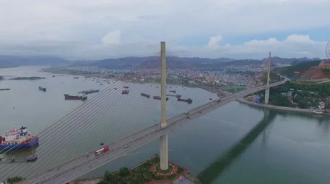 Aerial view  cable-stayed bridge 3 Stockbeeldmateriaal 65117599