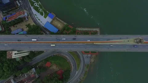 Aerial view  cable-stayed bridge Stockbeeldmateriaal 65117704