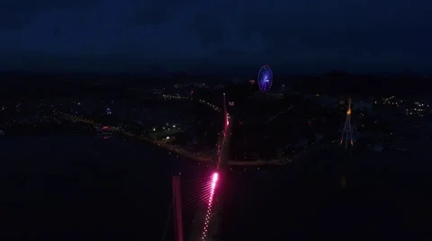 Aerial view  cable-stayed bridge at night 2 Stockbeeldmateriaal 65117924
