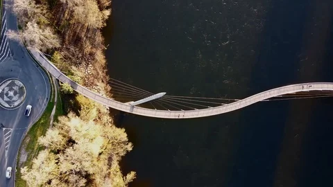 Aerial view of a cable-stayed bridge in the form of s Video stock 128777418