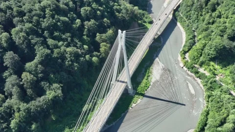 Aerial view of cable-stayed bridge and a new highway from Sochi to Krasnaya Vidéo 145705147
