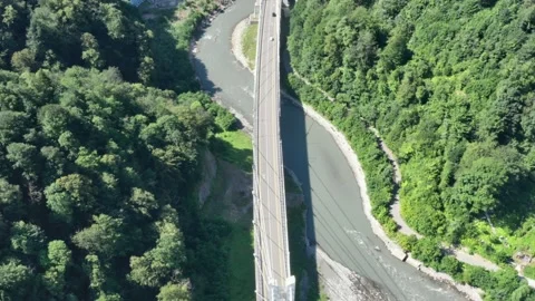 Aerial view of cable-stayed bridge and a new highway from Sochi to Krasnaya Vidéo 145705186