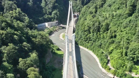 Aerial view of cable-stayed bridge and a new highway from Sochi to Krasnaya Vidéo 145705216