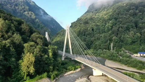 Aerial view of cable-stayed bridge and a new highway from Sochi to Krasnaya Vidéo 150140635