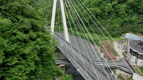 Aerial view of cable-stayed bridge and a new highway from Sochi to Krasnaya 库存影片 150305462