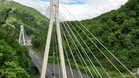 Aerial view of cable-stayed bridge and a new highway from Sochi to Krasnaya 库存影片 150305490