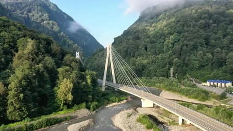 Aerial view of cable-stayed bridge and a new highway from Sochi to Krasnaya 库存影片 151768086