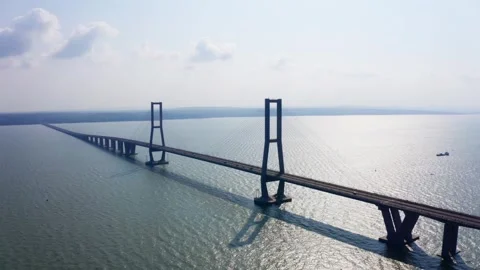 Aerial View Cable Stayed Pylon Tower Suramadu Bridge Surabaya Indonesia Stock Footage 340485747
