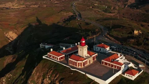 Aerial view of Cabo da Roca lighthouse,Portugal. The westernmost point of Europe Stock Footage 174256265