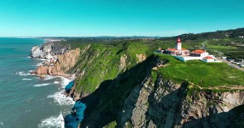 Aerial view of the Cabo da Roca - the most western point of Europe. A big Stock Footage 233909722