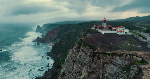 Aerial view of Cabo da Roca - The most western point of Europe. The lighthouse Stock Footage 237620932