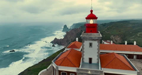 Aerial view of Cabo da Roca - The most western point of Europe. The lighthouse Stock Footage 237750666