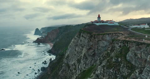 Aerial view of Cabo da Roca - The most western point of Europe. The lighthouse Stock Footage 237750711
