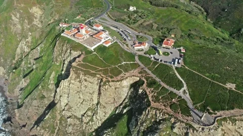 Aerial view of Cabo da Roca lighthouse in Portugal. Stock Footage 344993013
