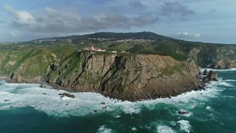 Aerial view of Cabo da Roca lighthouse in Portugal. Stock Footage 344993210