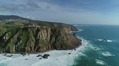 Aerial view of Cabo da Roca lighthouse in Portugal. Stock Footage 344993216