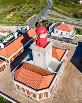 Aerial view of Cabo da Roca lighthouse, a natural coastline with a viewpoint  Stock Photos